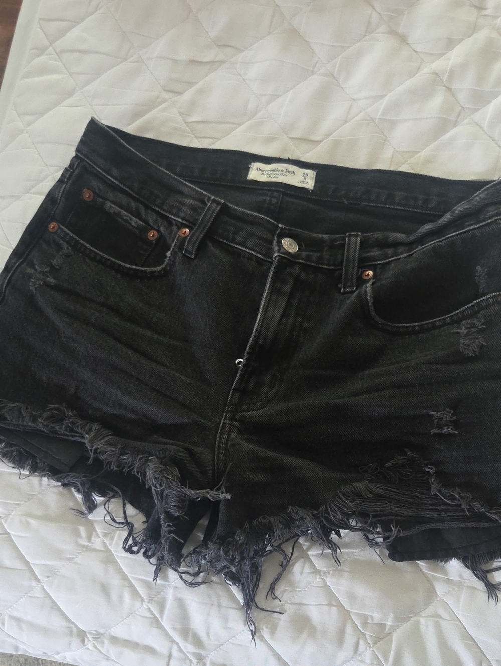 Abercrombie & Fitch Black Distressed Mid Rise Boyfriend Denim Shorts